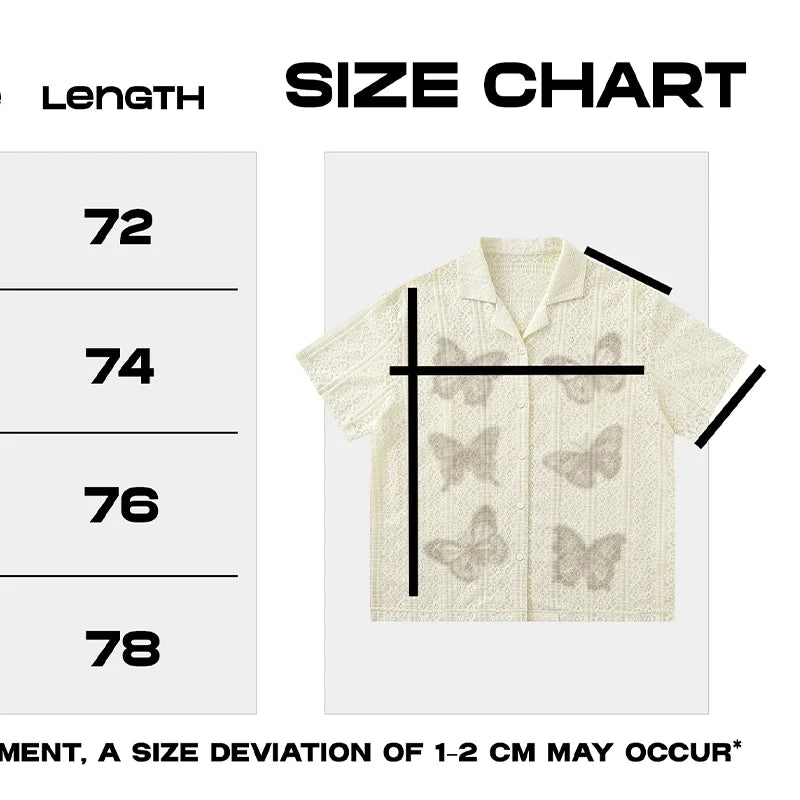 Butterfly Lace Button-Up Shirt Apricot Butterfly Shirt Lapel Oversize & Versatile for Men – Soft Cream