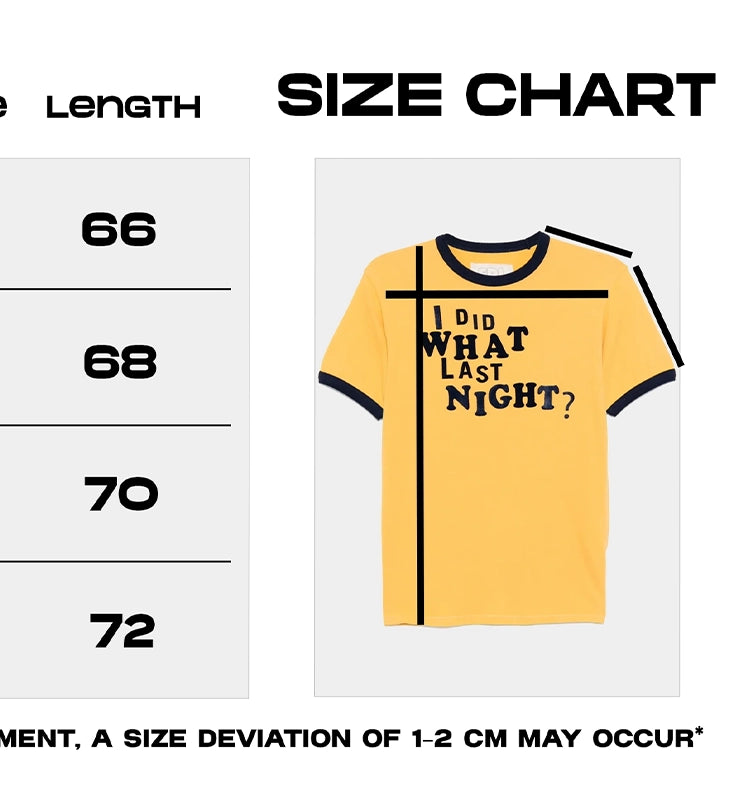 Black & Yellow Contrasting Letters "I DID WHAT LAST NIGHT?", Short-sleeved Unisex Leisure Travel T-shirt