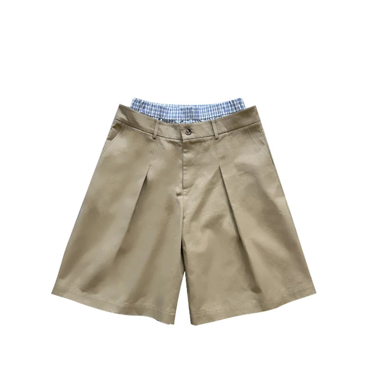 American Vintage Double-Waistband Loose-Fitting Cargo Wide-Leg Cropped Pants for Men & Women