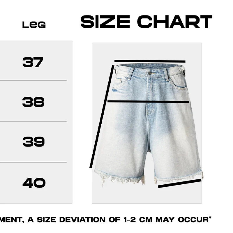 Raw Edge Cropped Design Gradient Denim Jeans Shorts