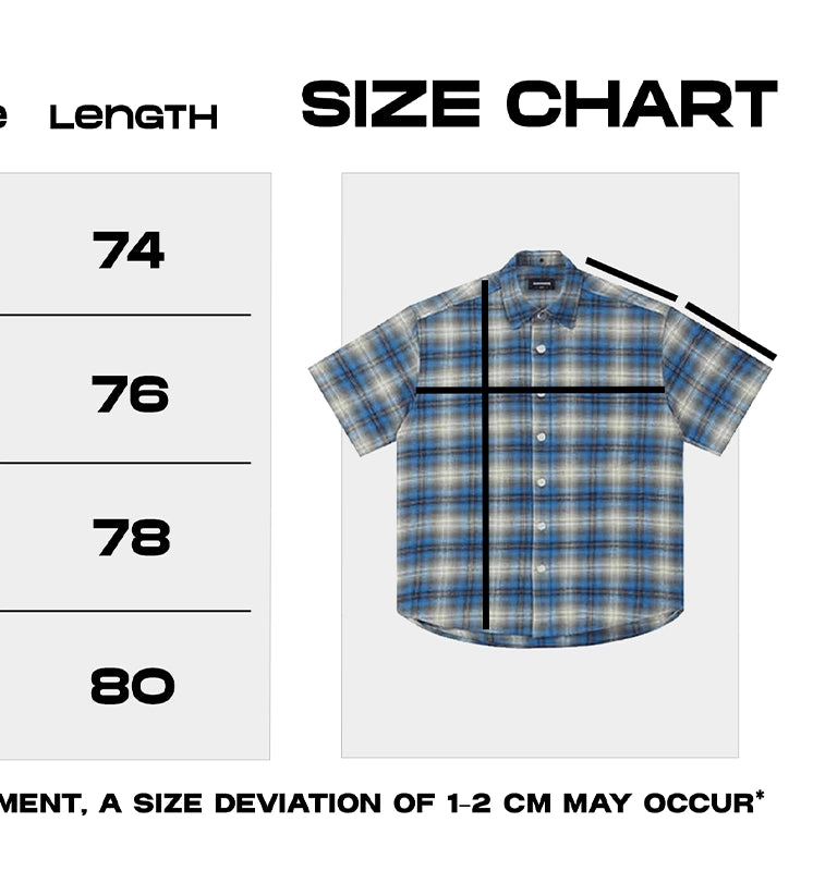 100% Cotton Men’s Plaid Button-Up Shirt Mexican Gang Style – Short Sleeve Blue & Gray Checkered Flannel Oversize T-Shirt for Men & Women