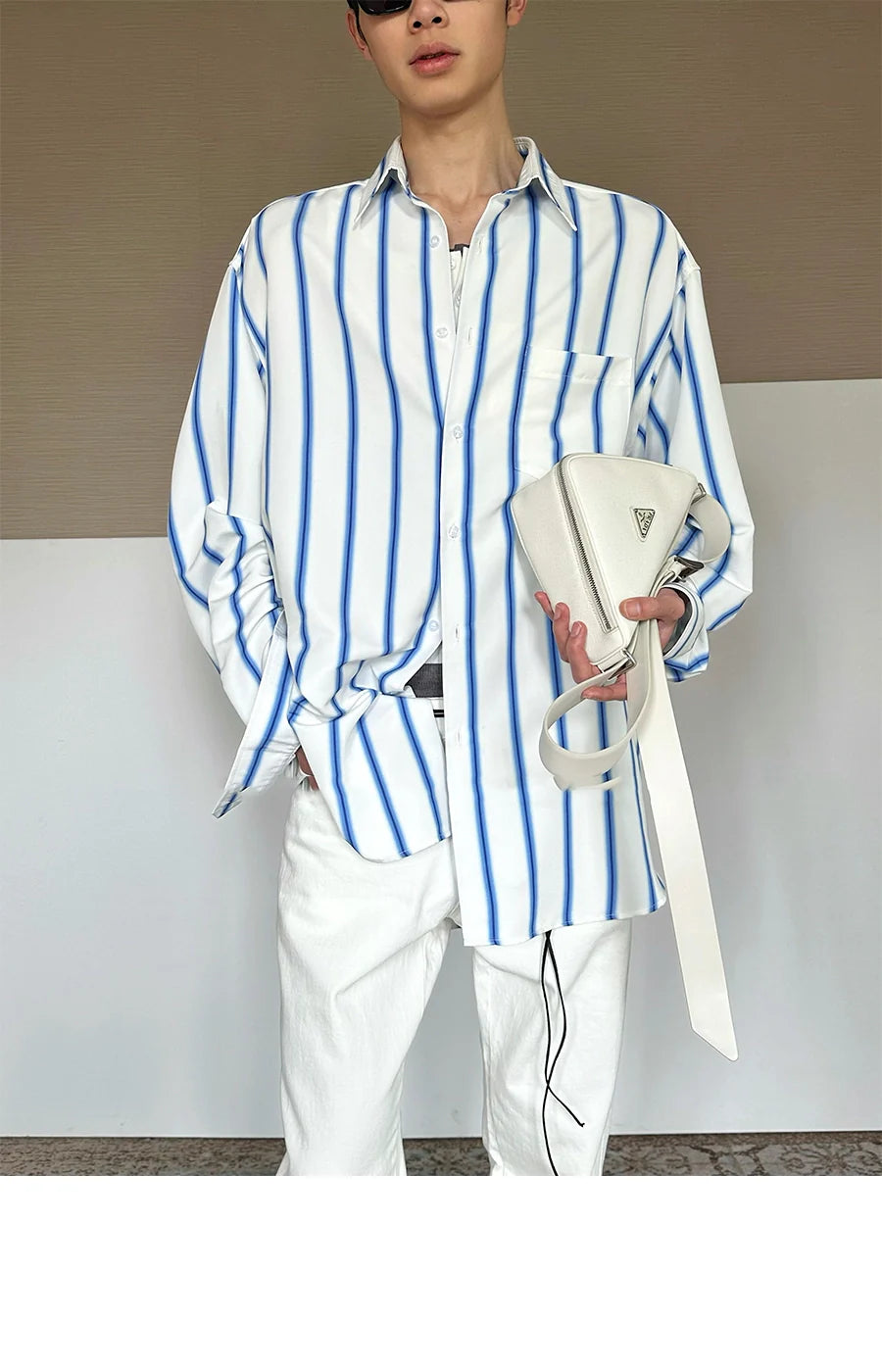 Men’s Striped Button-Down Shirt – Relaxed Fit with Blue Stripes for Effortless Casual Style