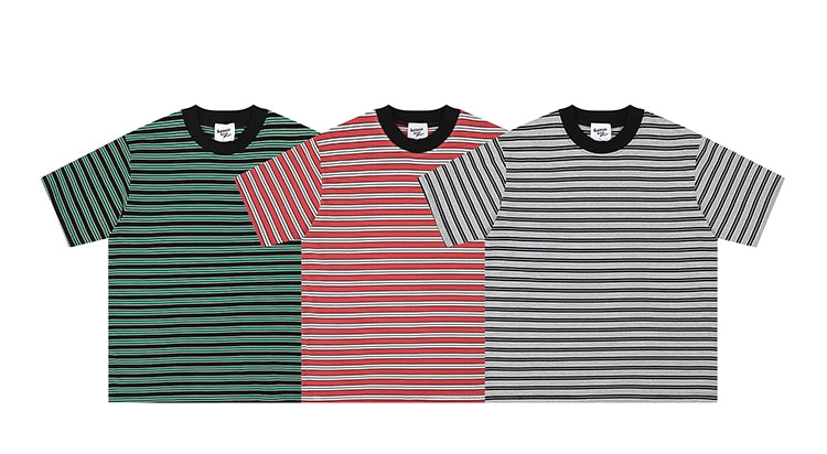 Retro Niche Design Sense Trendy Stripes, Contrast Round Neck Pullover, Loose And Versatile Short Sleeve T-shirt