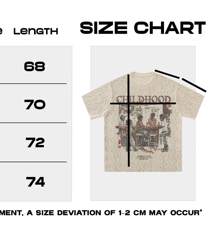 Kids Party Vintage Street Design Knitted Oversize Shirt - Khaki Short-Sleeved T-shirt For Men & Women