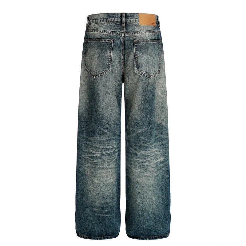 Heavy Distressed Wash Old Knife Cut Damage Patch Denim Vintage Jeans