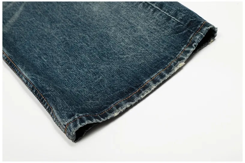 Heavy Distressed Wash Old Knife Cut Damage Patch Denim Vintage Jeans