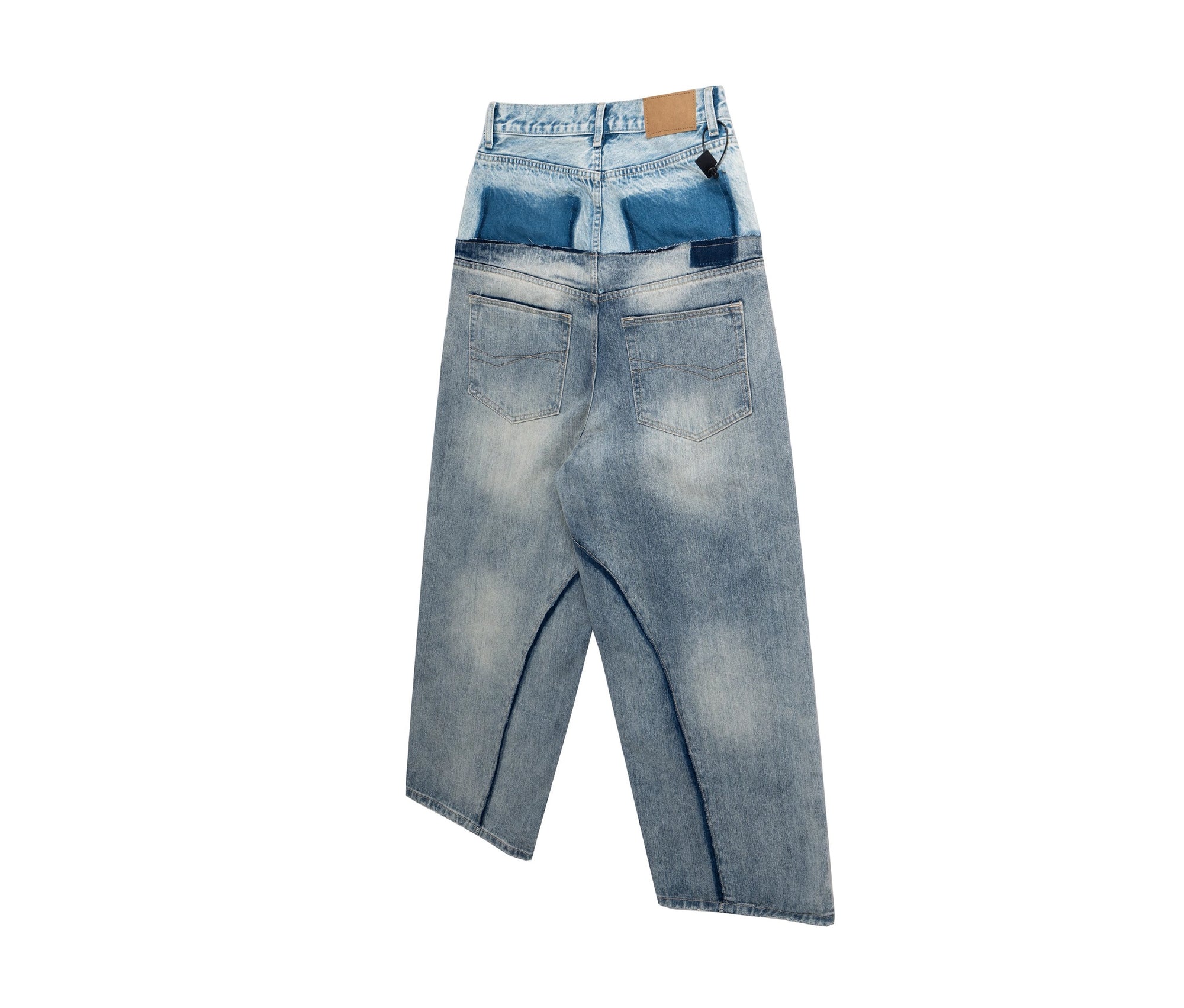 Oversized Denim Utility Pants With Layered Waistband Detail Baggy Crotch Jeans