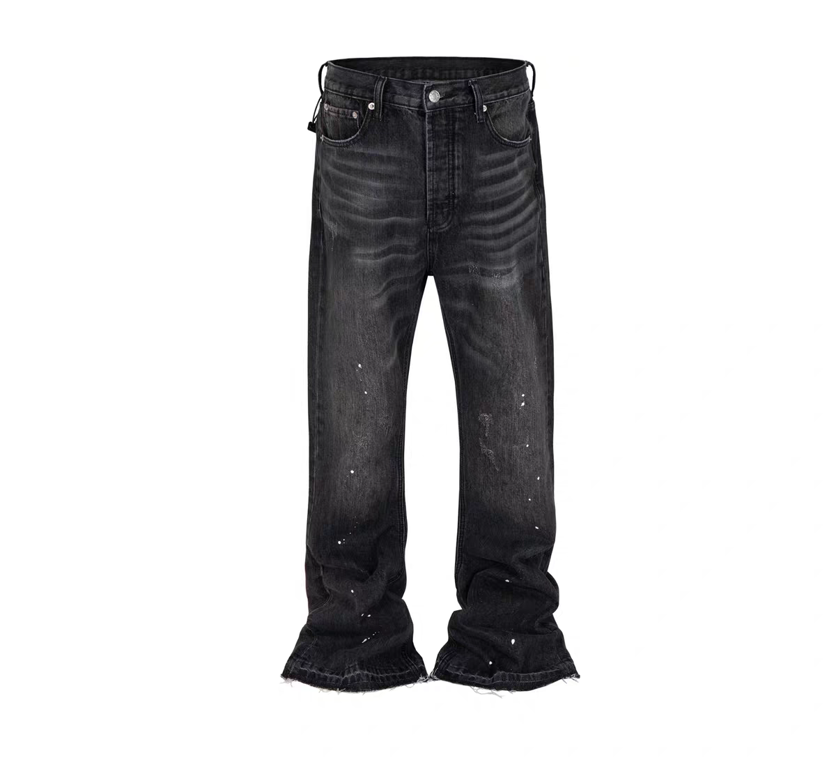 Whisker Textured Worn-out Splash Ink Hand Slim Fit Stacked Denim Jeans Pants Tide