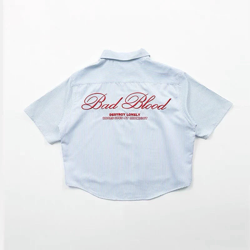 Badblood Striped Shirt Short Sleeve T-Shirt Women's 25 Summer New American Retro Loose Shorts Casual Set