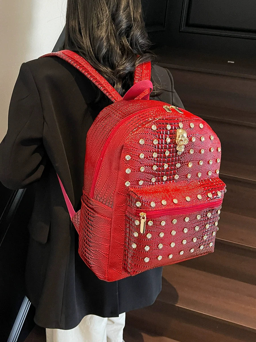 Diamond-Encrusted Crocodile Pattern Backpack for men & women 🎒