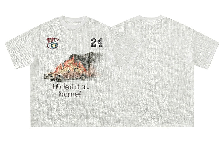 Smoked Up Car Street-Wear Print Versatile Slouchy Short-Sleeved top bf for Men & Women