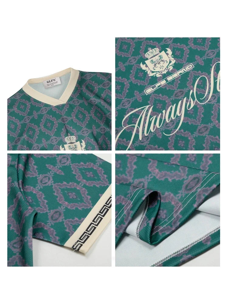 Oversize Casual thin ”Always Strive“ Retro Crest Jersey men's and women's versatile short-sleeved shirts