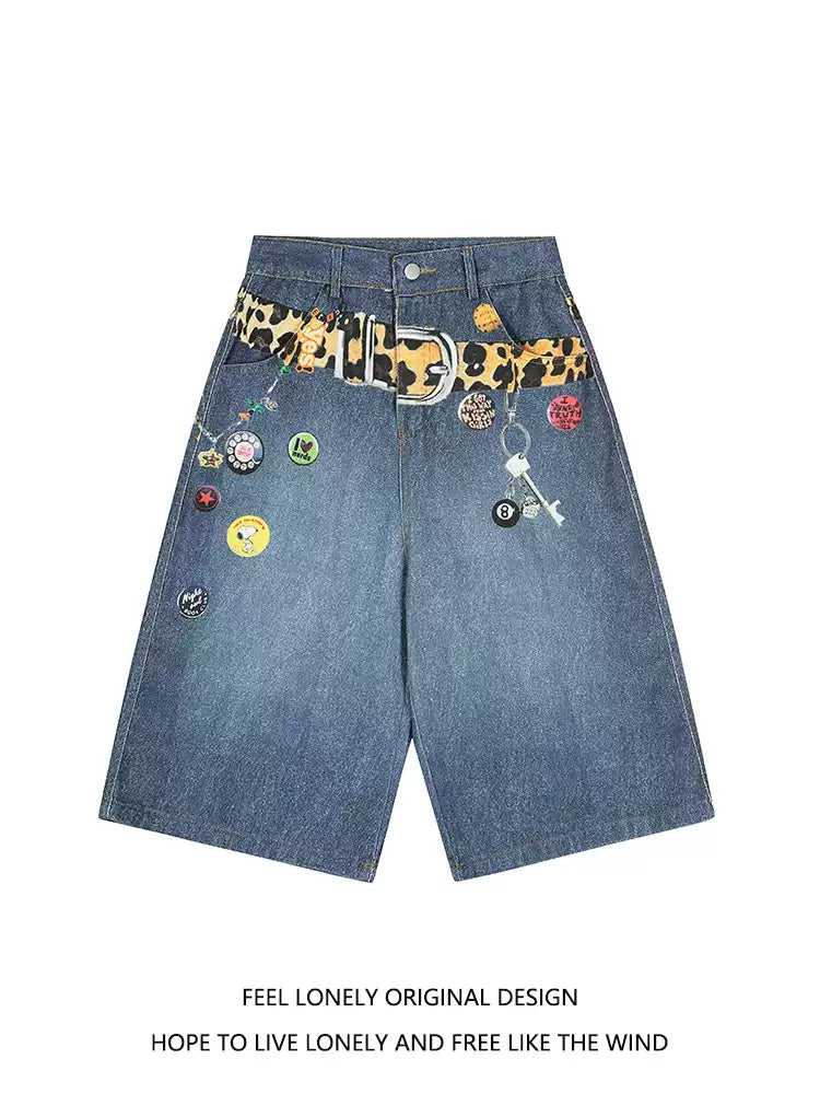 Denim Capri Pants Men's and Women's Summer Loose Casual Wide-Leg Jeans Shorts