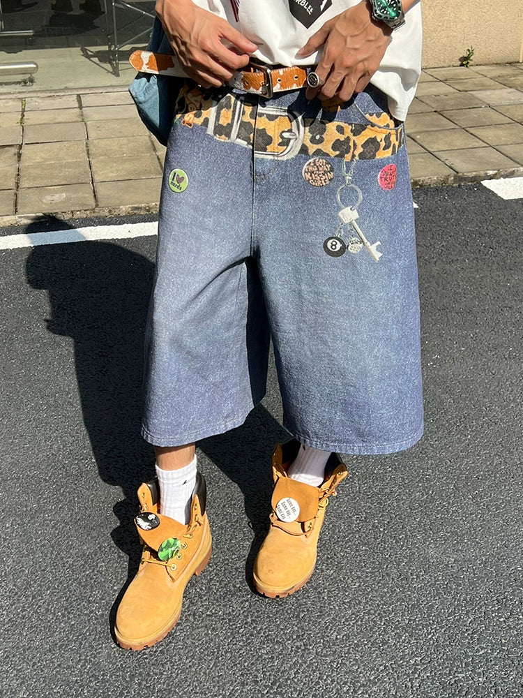 Denim Capri Pants Men's and Women's Summer Loose Casual Wide-Leg Jeans Shorts