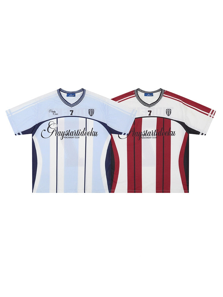Light Striped Soccer Jersey – Number 7 Tideeku Team Shirt with Graphic Logo