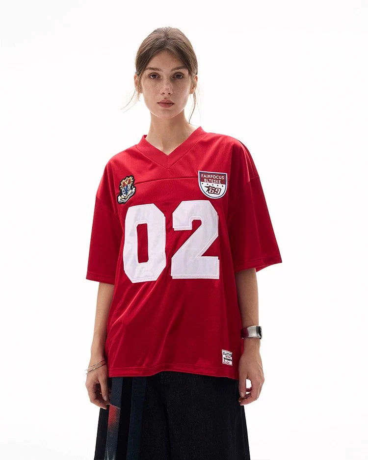LIMITED EDITION – “02” Oversized Street V-Neck Jersey for Men & Women