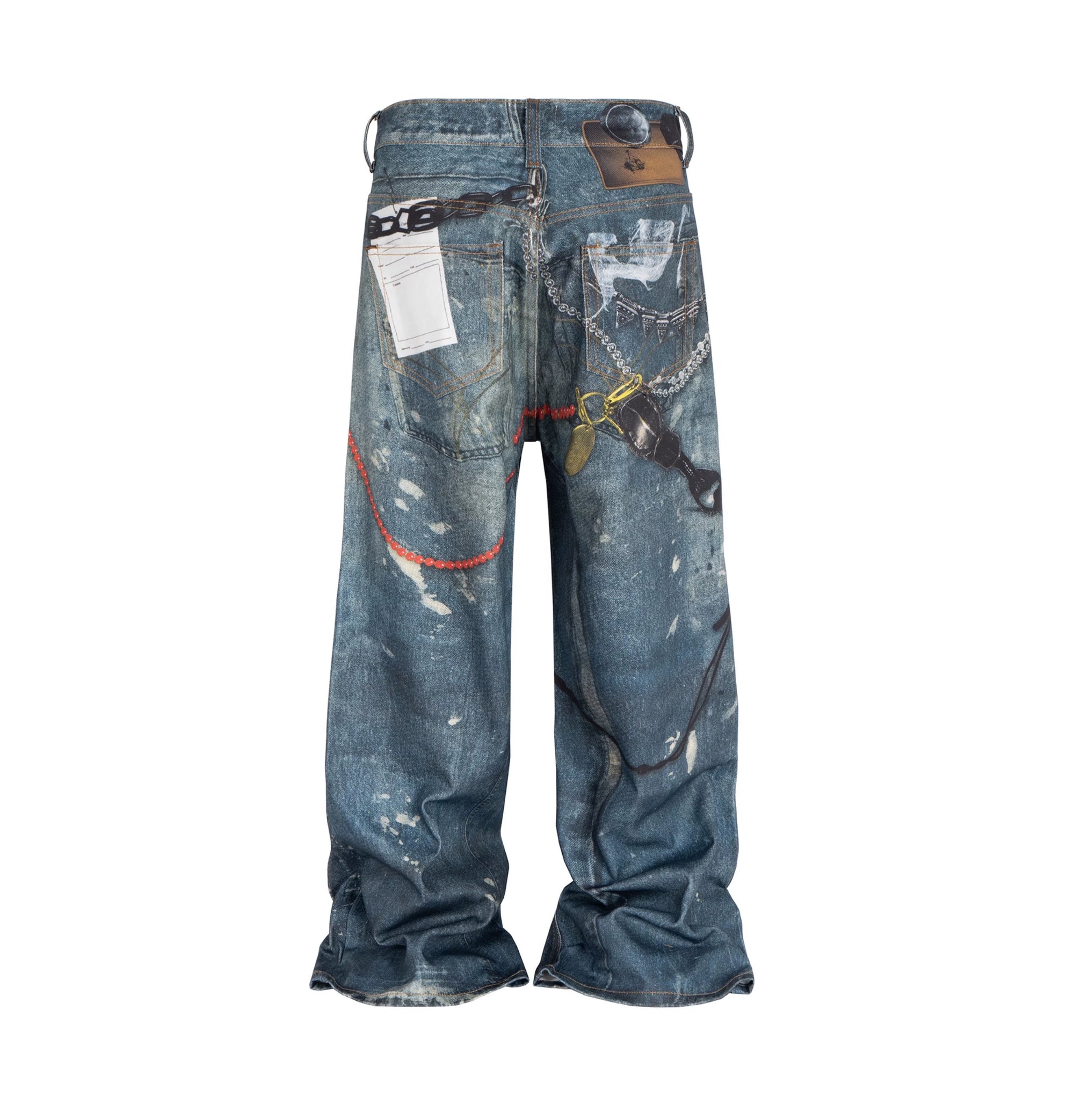 Cubbiluppi™ Printed Chain & Scissors Graphic on a Loose Straight Wide Leg Denim Jeans Trousers Tide for Men