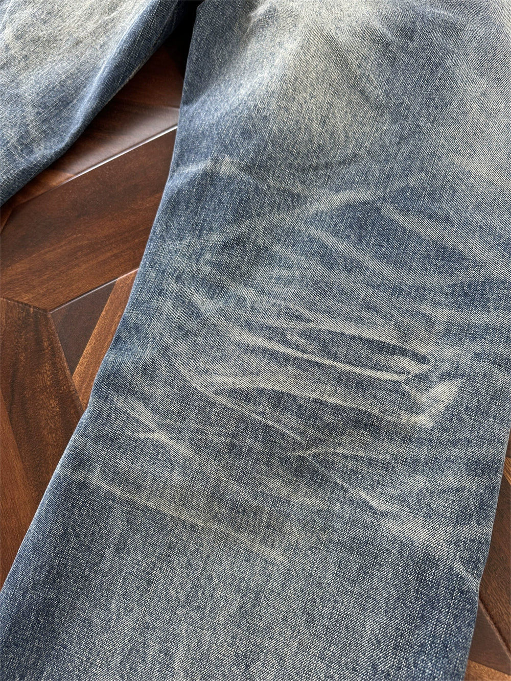 Heavy Distressed Wash Old Knife Cut Damage Patch Denim Vintage Jeans
