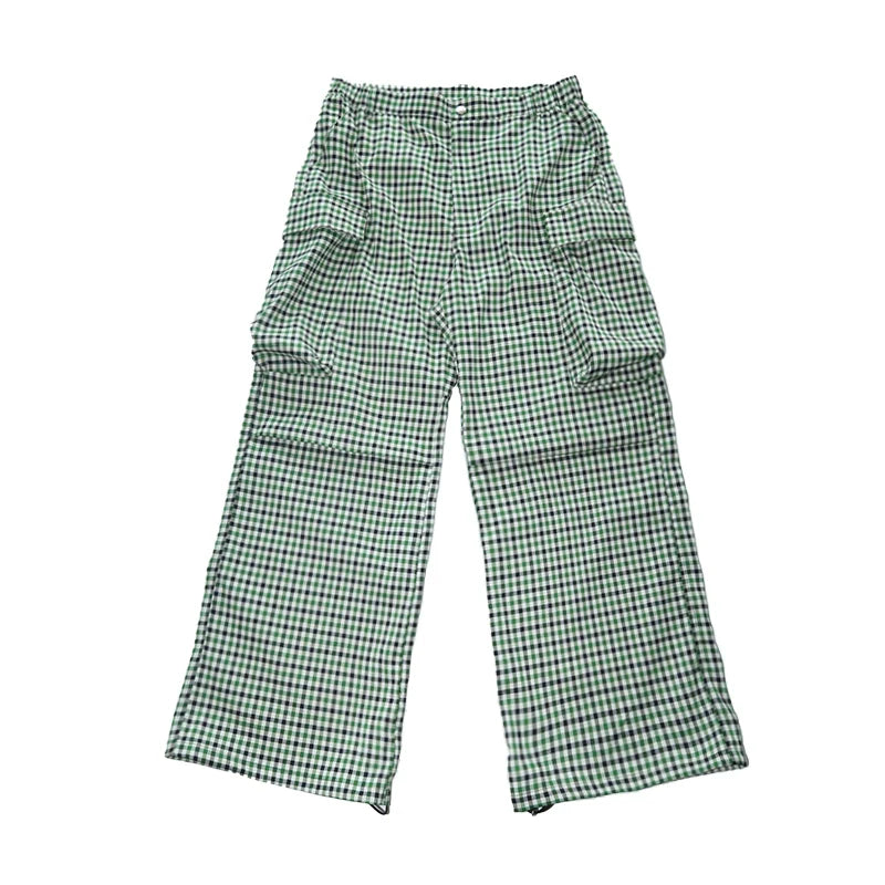 Green Check Premium Street Vintage Pocket Pants Cargo for Men & Women