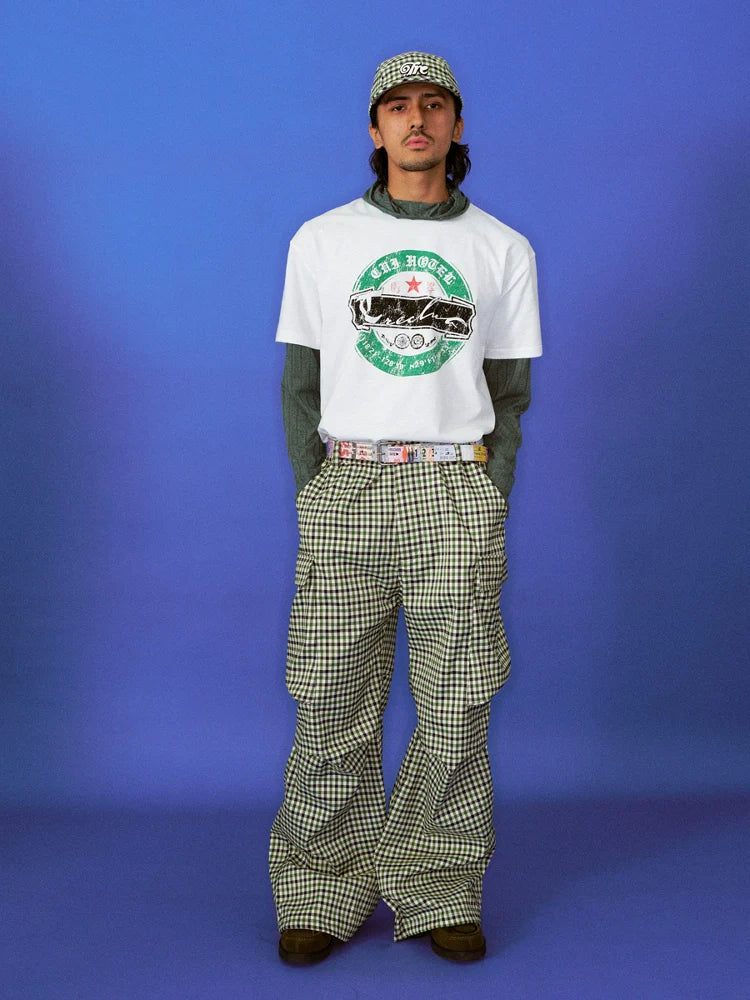 Green Check Premium Street Vintage Pocket Pants Cargo for Men & Women
