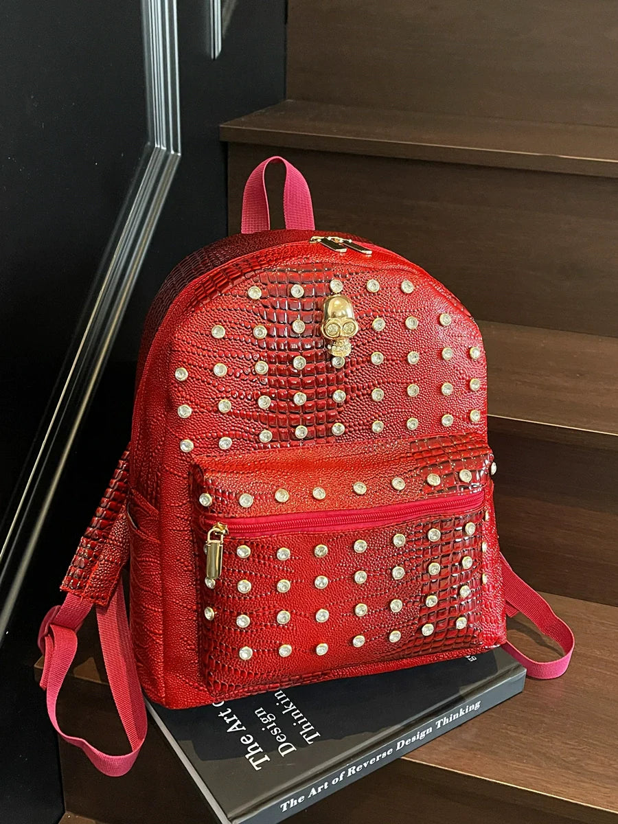 Diamond-Encrusted Crocodile Pattern Backpack for men & women 🎒