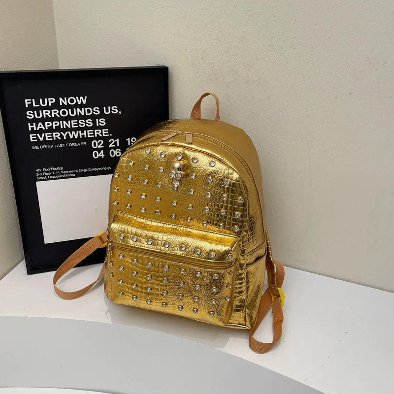 Diamond-Encrusted Crocodile Pattern Backpack for men & women 🎒