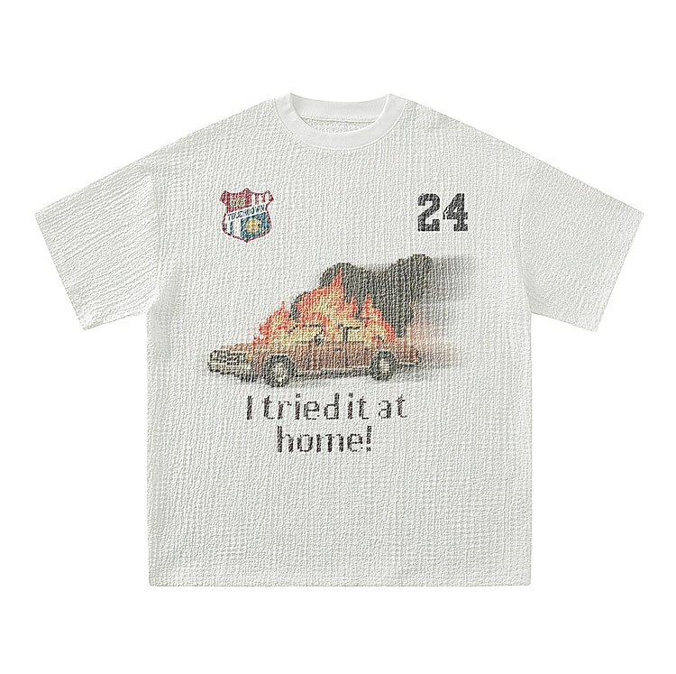 Smoked Up Car Street-Wear Print Versatile Slouchy Short-Sleeved top bf for Men & Women