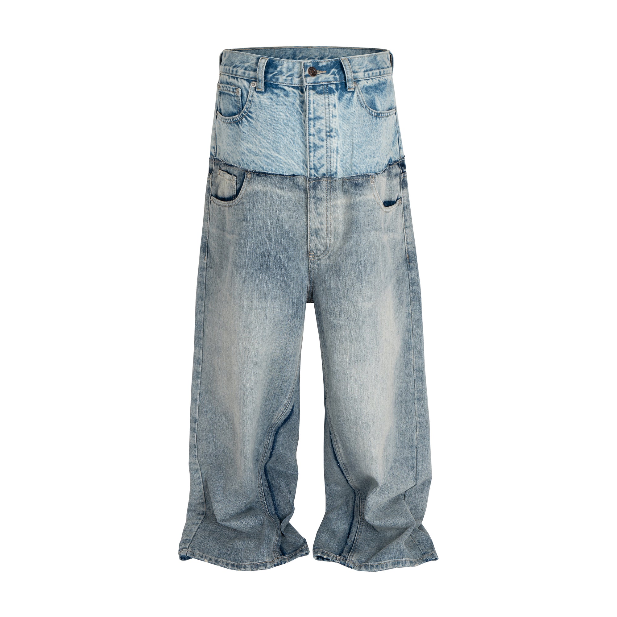 Oversized Denim Utility Pants With Layered Waistband Detail Baggy Crotch Jeans