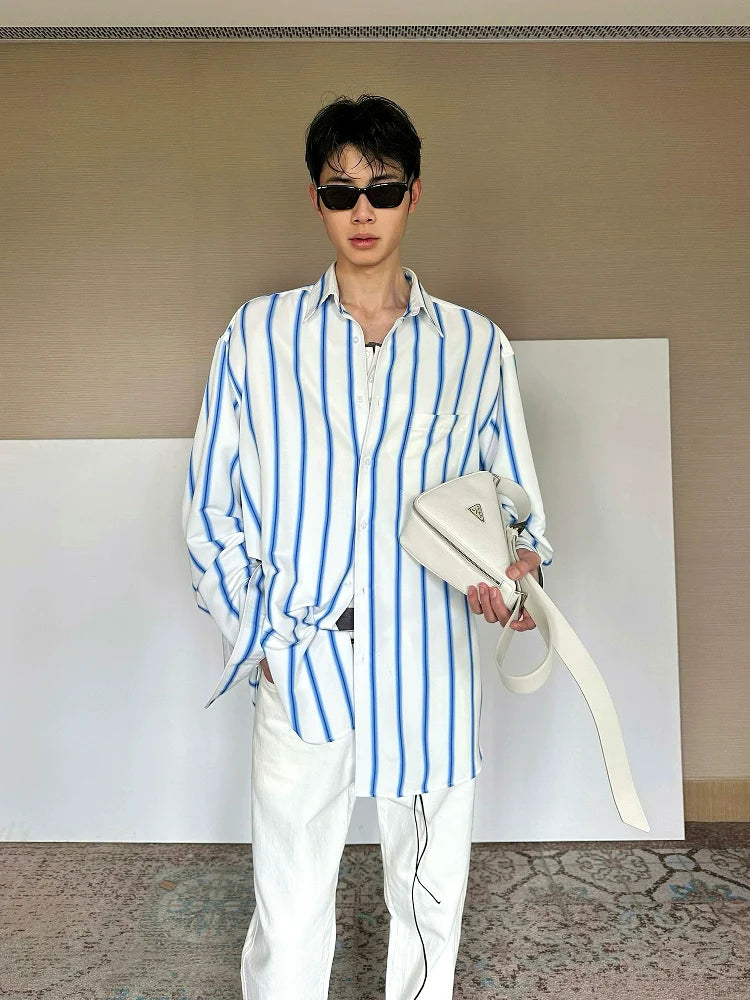 Men’s Striped Button-Down Shirt – Relaxed Fit with Blue Stripes for Effortless Casual Style