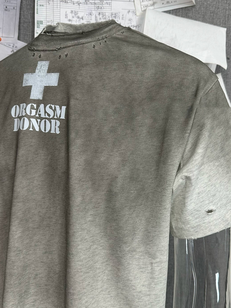 American Dirty Spray Old Slogan Print Dropped Shoulder Retro Short Sleeve for Men