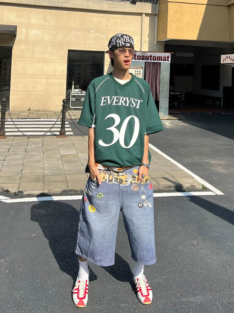 Denim Capri Pants Men's and Women's Summer Loose Casual Wide-Leg Jeans Shorts