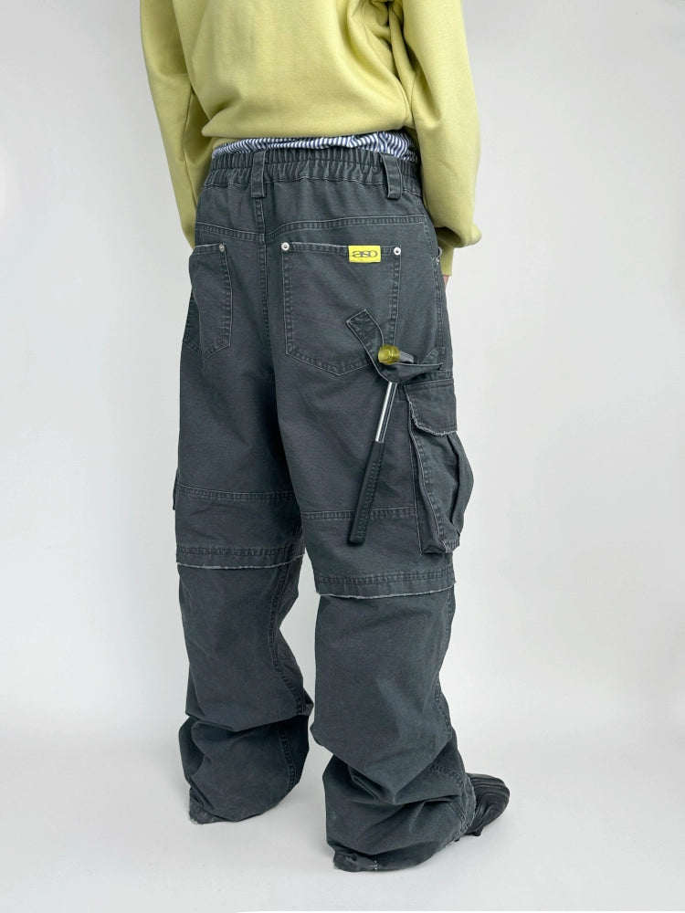 Paratrooper Style Washed Ash Distressed Original Vintage Hand-Destroyed Cargo Pants