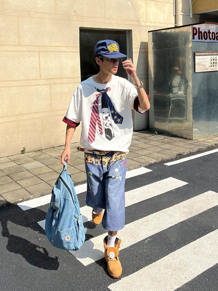 Denim Capri Pants Men's and Women's Summer Loose Casual Wide-Leg Jeans Shorts