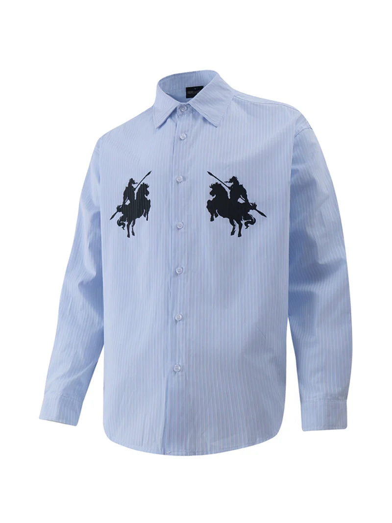 Vintage Over Printed Striped Shirt for Men, lapel Casual Coat Top