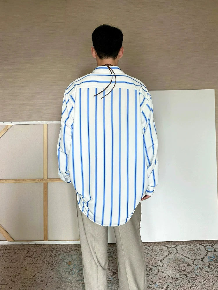 Men’s Striped Button-Down Shirt – Relaxed Fit with Blue Stripes for Effortless Casual Style