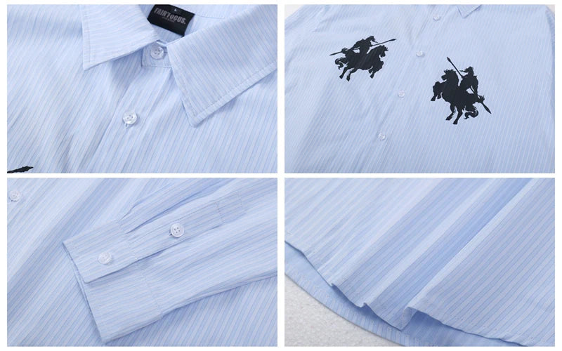 Vintage Over Printed Striped Shirt for Men, lapel Casual Coat Top