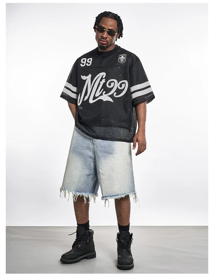 Raw Edge Cropped Design Gradient Denim Jeans Shorts