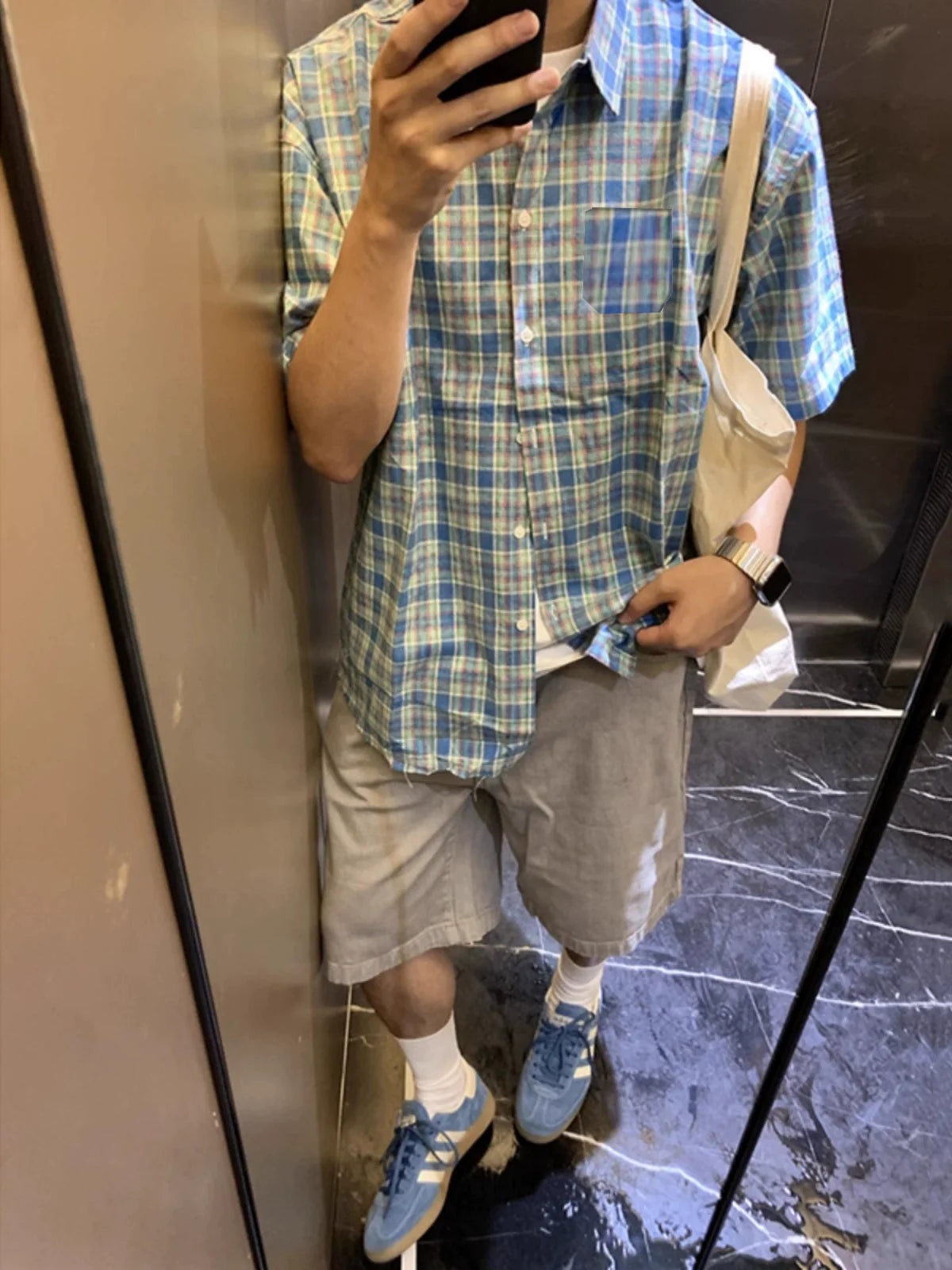 Men's Summer Blue short-Sleeved Shirt