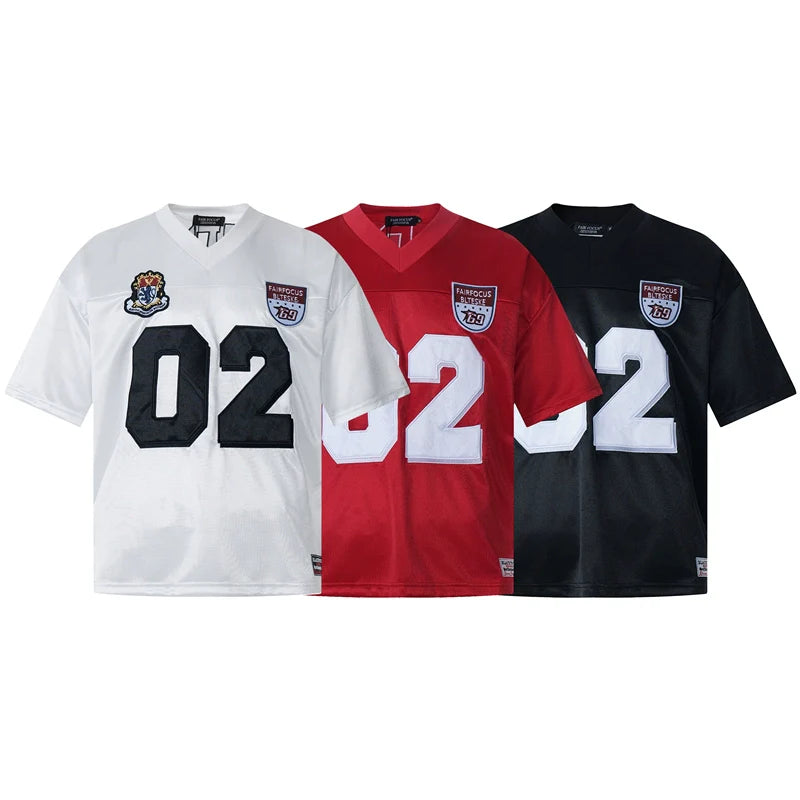 LIMITED EDITION – “02” Oversized Street V-Neck Jersey for Men & Women