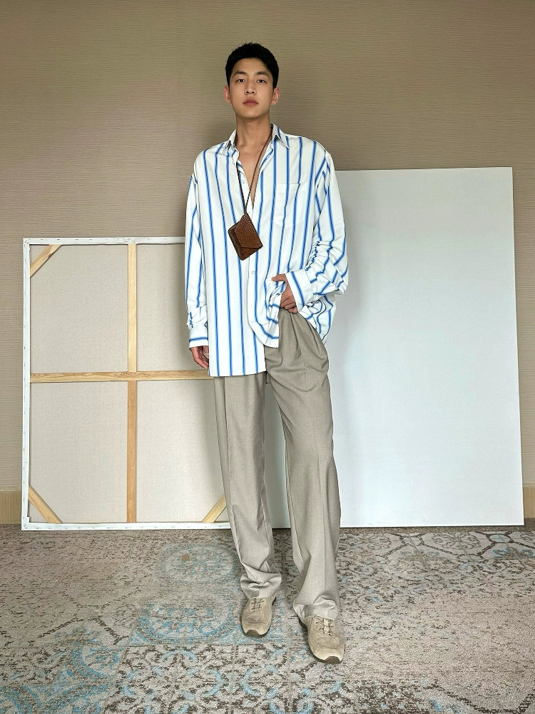Men’s Striped Button-Down Shirt – Relaxed Fit with Blue Stripes for Effortless Casual Style
