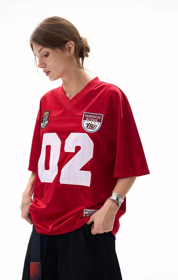 LIMITED EDITION – “02” Oversized Street V-Neck Jersey for Men & Women