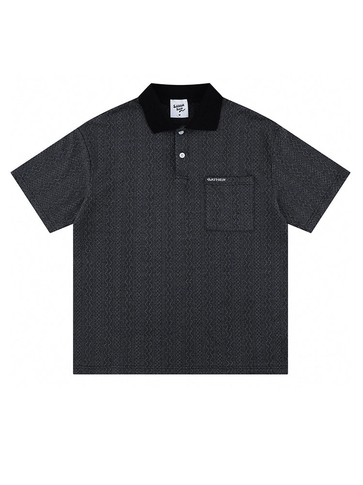 Minimalist White Polo Shirt with Black Contrast Collar and Pocket Detail