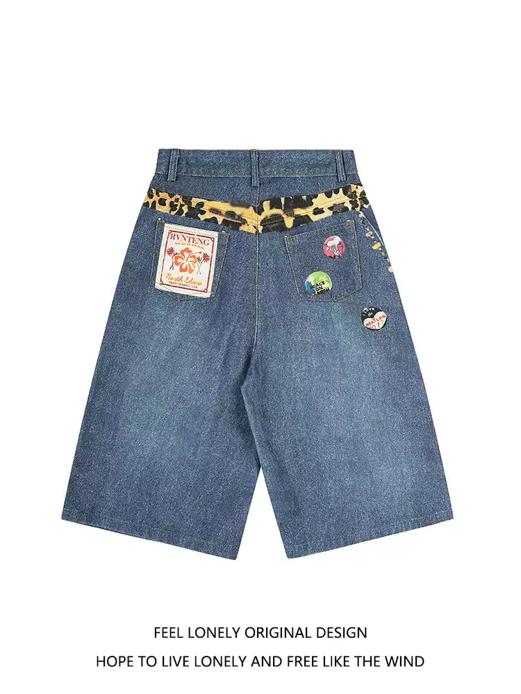 Denim Capri Pants Men's and Women's Summer Loose Casual Wide-Leg Jeans Shorts