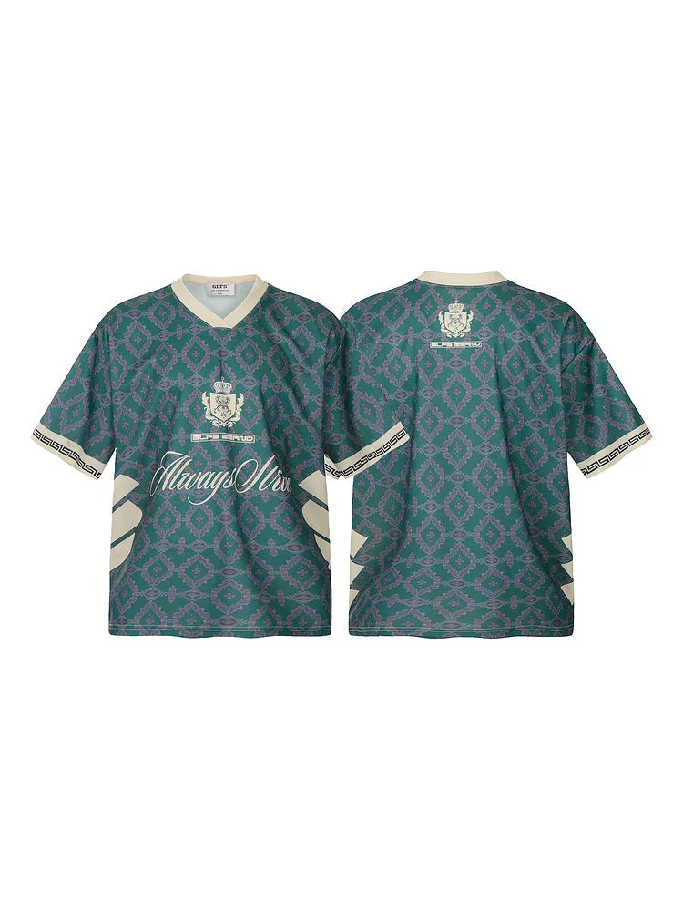 Oversize Casual thin ”Always Strive“ Retro Crest Jersey men's and women's versatile short-sleeved shirts