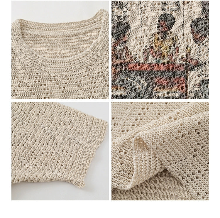 Kids Party Vintage Street Design Knitted Oversize Shirt - Khaki Short-Sleeved T-shirt For Men & Women