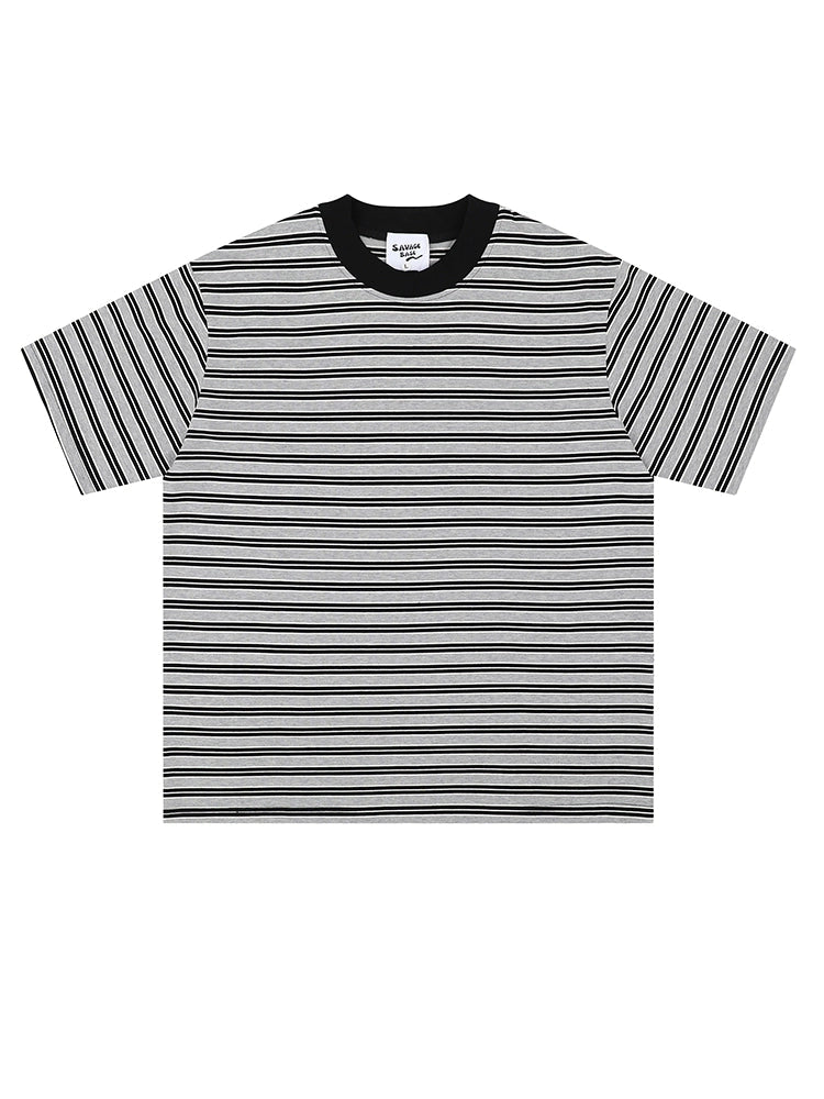 Retro Niche Design Sense Trendy Stripes, Contrast Round Neck Pullover, Loose And Versatile Short Sleeve T-shirt