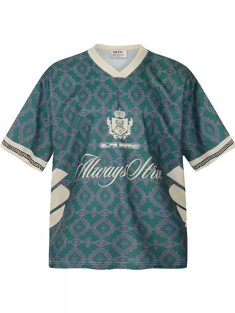 Oversize Casual thin ”Always Strive“ Retro Crest Jersey men's and women's versatile short-sleeved shirts