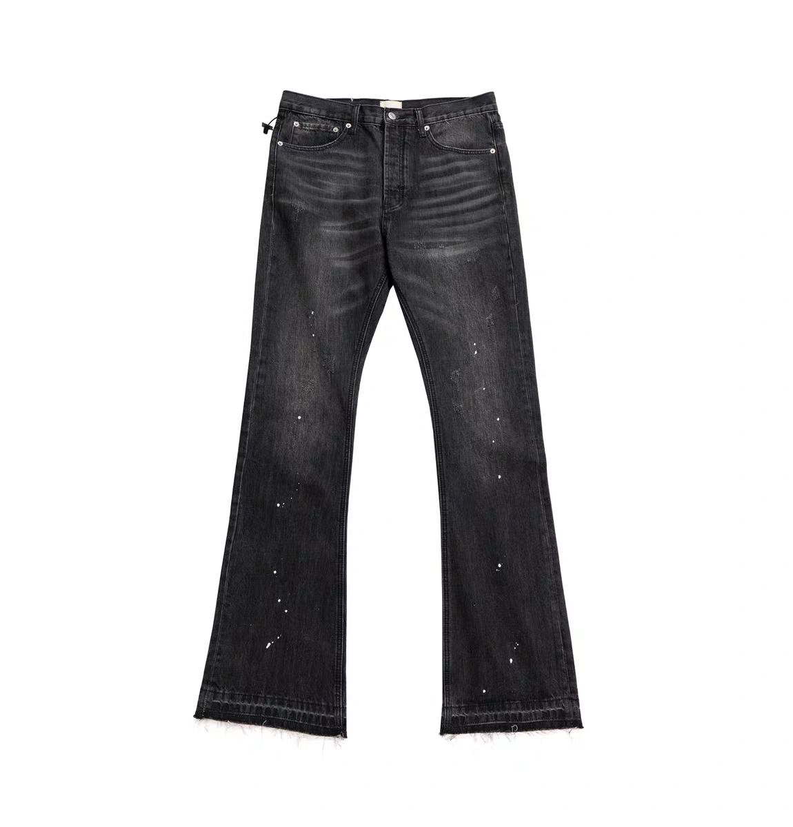 Whisker Textured Worn-out Splash Ink Hand Slim Fit Stacked Denim Jeans Pants Tide