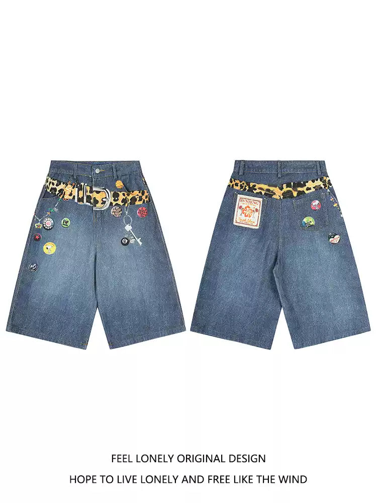 Denim Capri Pants Men's and Women's Summer Loose Casual Wide-Leg Jeans Shorts