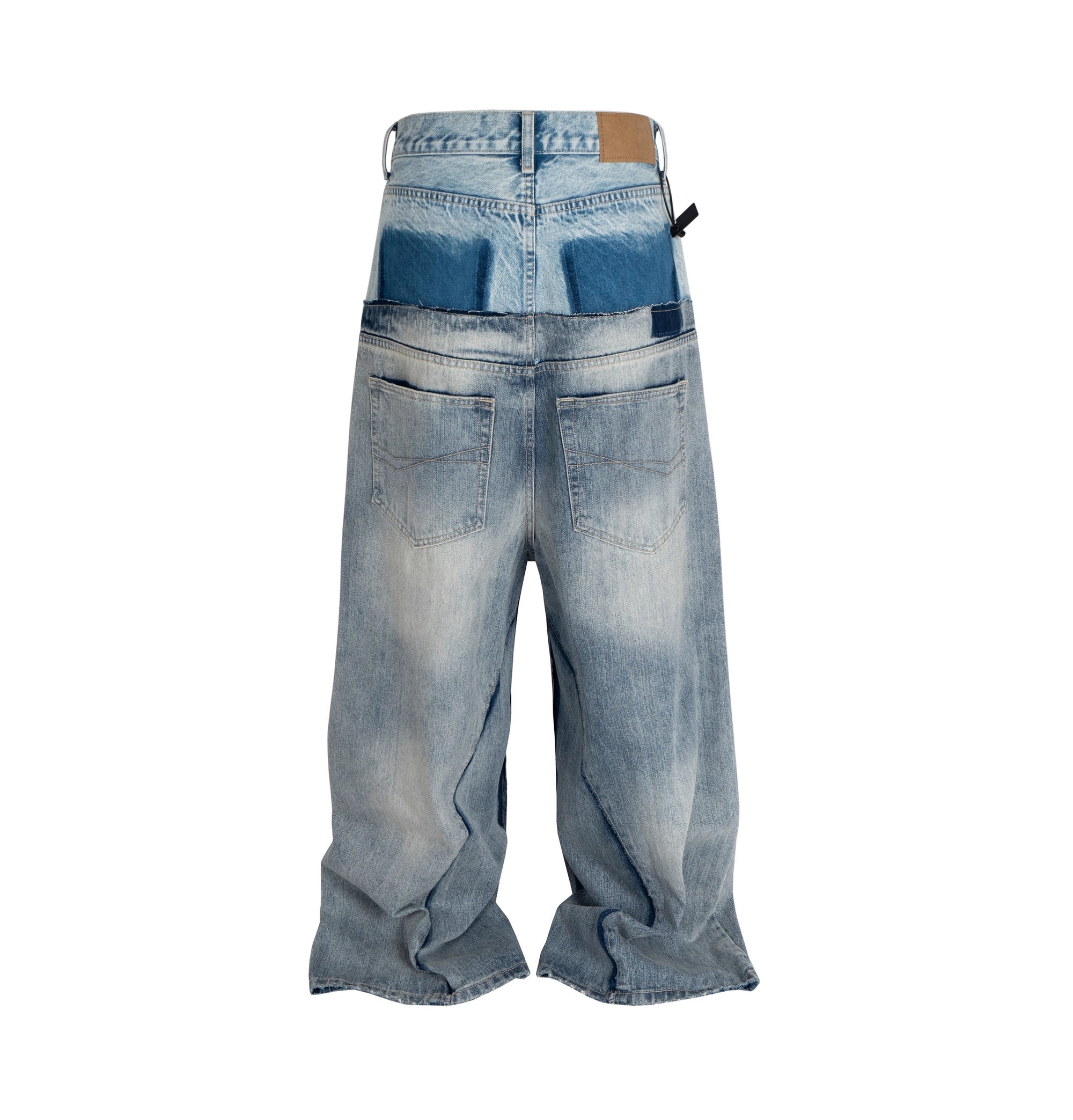 Oversized Denim Utility Pants With Layered Waistband Detail Baggy Crotch Jeans